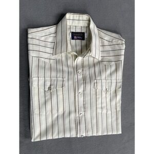 Vintage Panhandle Slim Shirt Mens 17 X 35 Whtie Striped Pearl Snap Made In USA